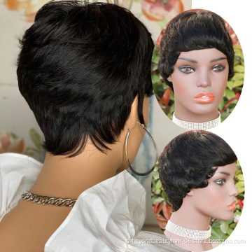 Brown Afro Curly Short Wigs Human Hair Curl Wig with Bangs Pixie Cut African Fluffy Curly Wigs for Black Women